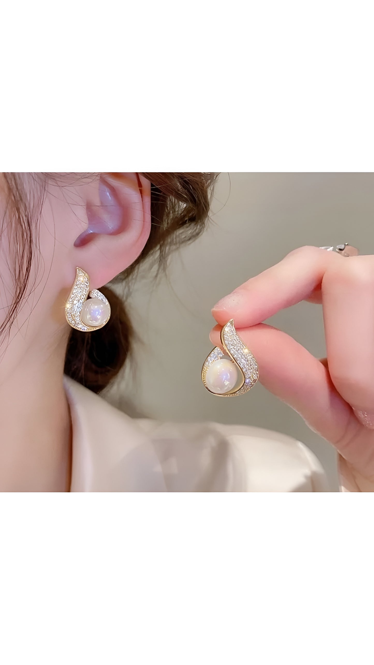 Kawaii Teardrop Shape Pearl Stone Stud Earring For Women And Girls