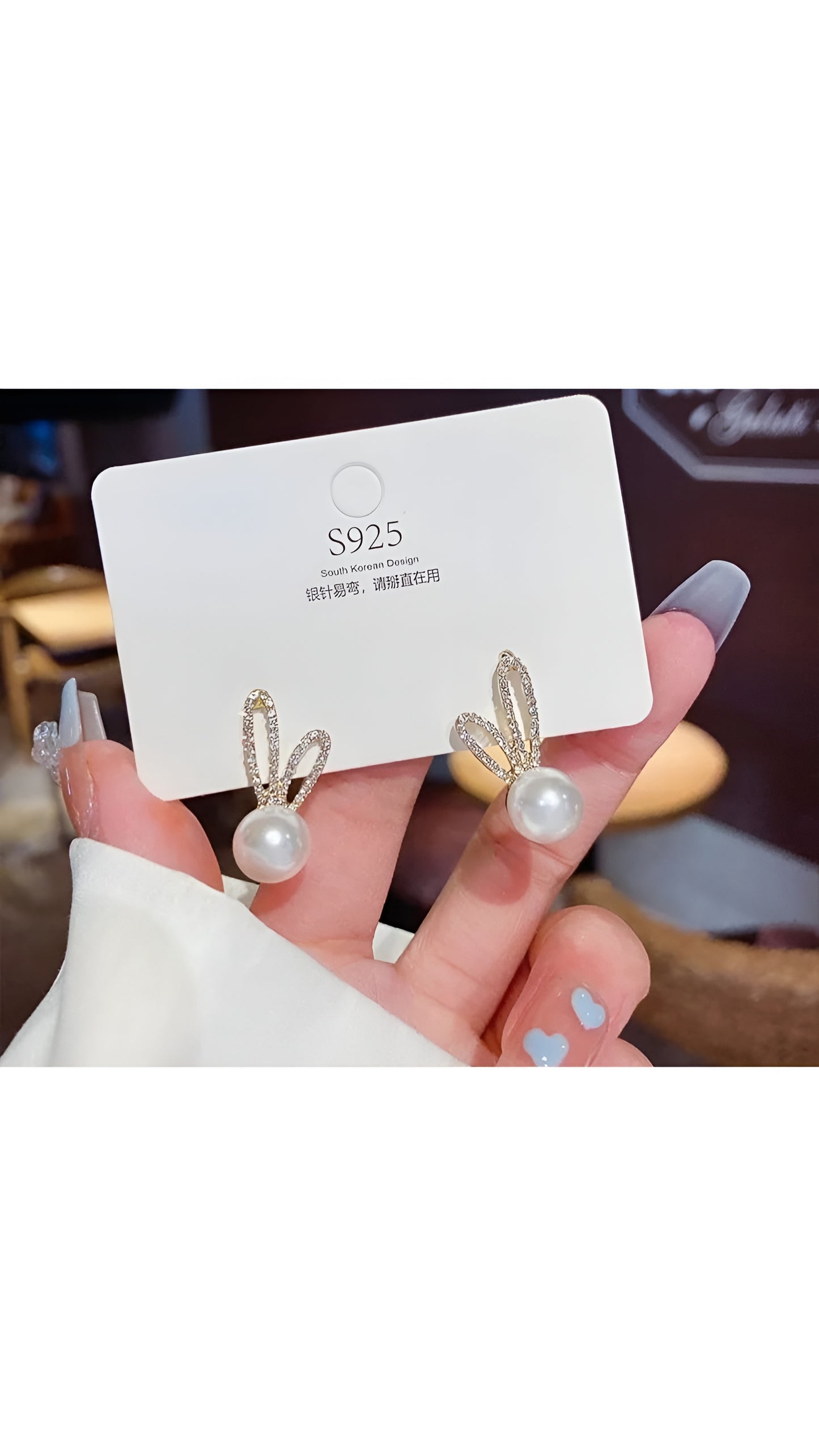 Kawaii Bunny Ear shaped Earings Studs with pearls fir women