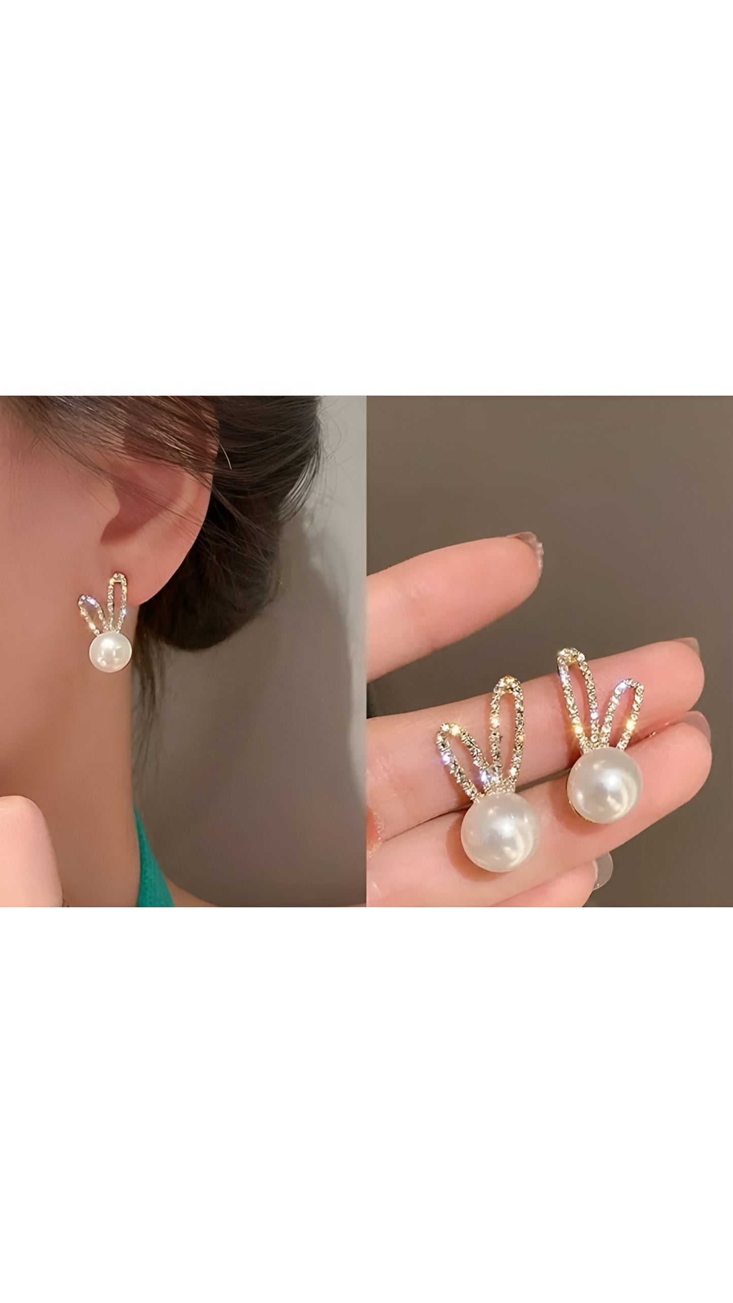 Kawaii Bunny Ear shaped Earings Studs with pearls fir women