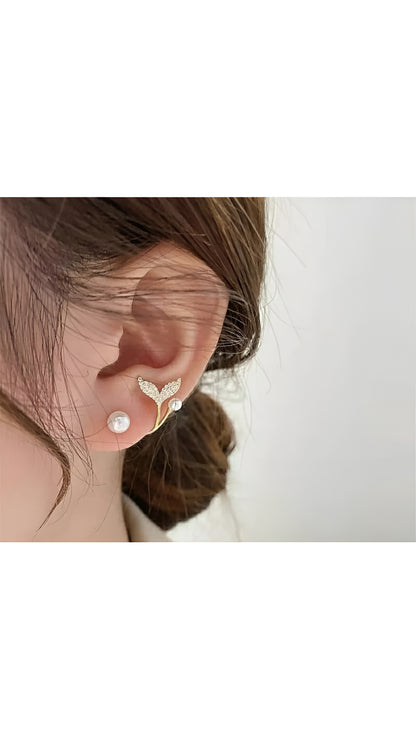 Kawaii Cute Leaf Shaped Pearl Earings Studs for women