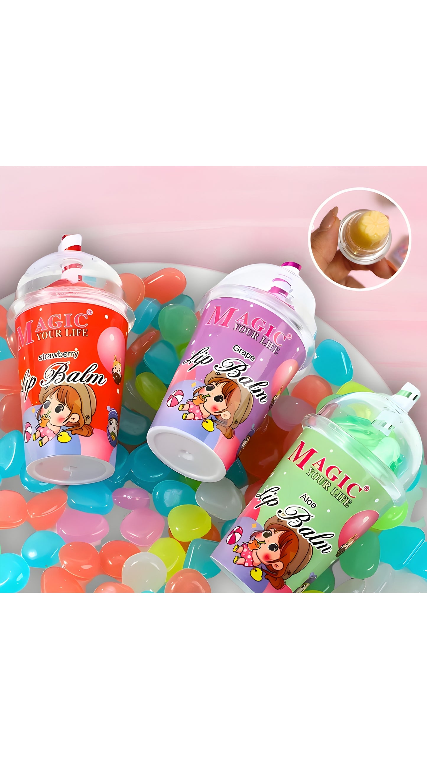 Cute Korean Sipper Bottle With Straw Shaped Lip Balm With Fruit Flavour