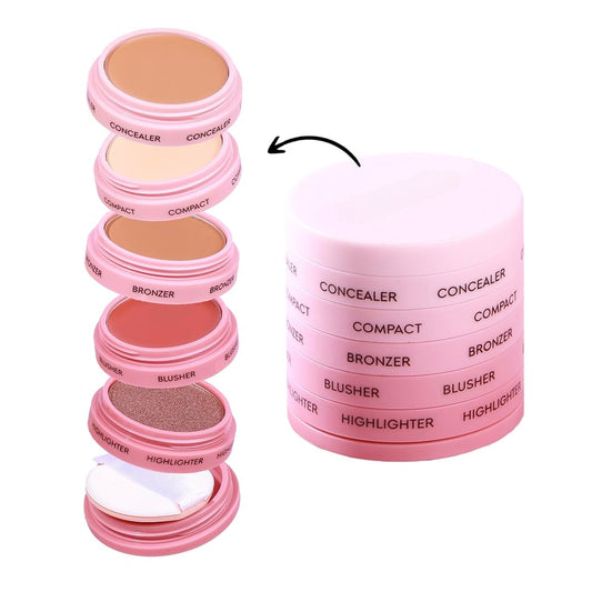 6 In 1 Makeup stack With Concealer, Bronzer, Blusher, Compact, Highlighter & Sponge Applicator Smooth & Blendable Formula - Travel Friendly, Quick & Easy to Use