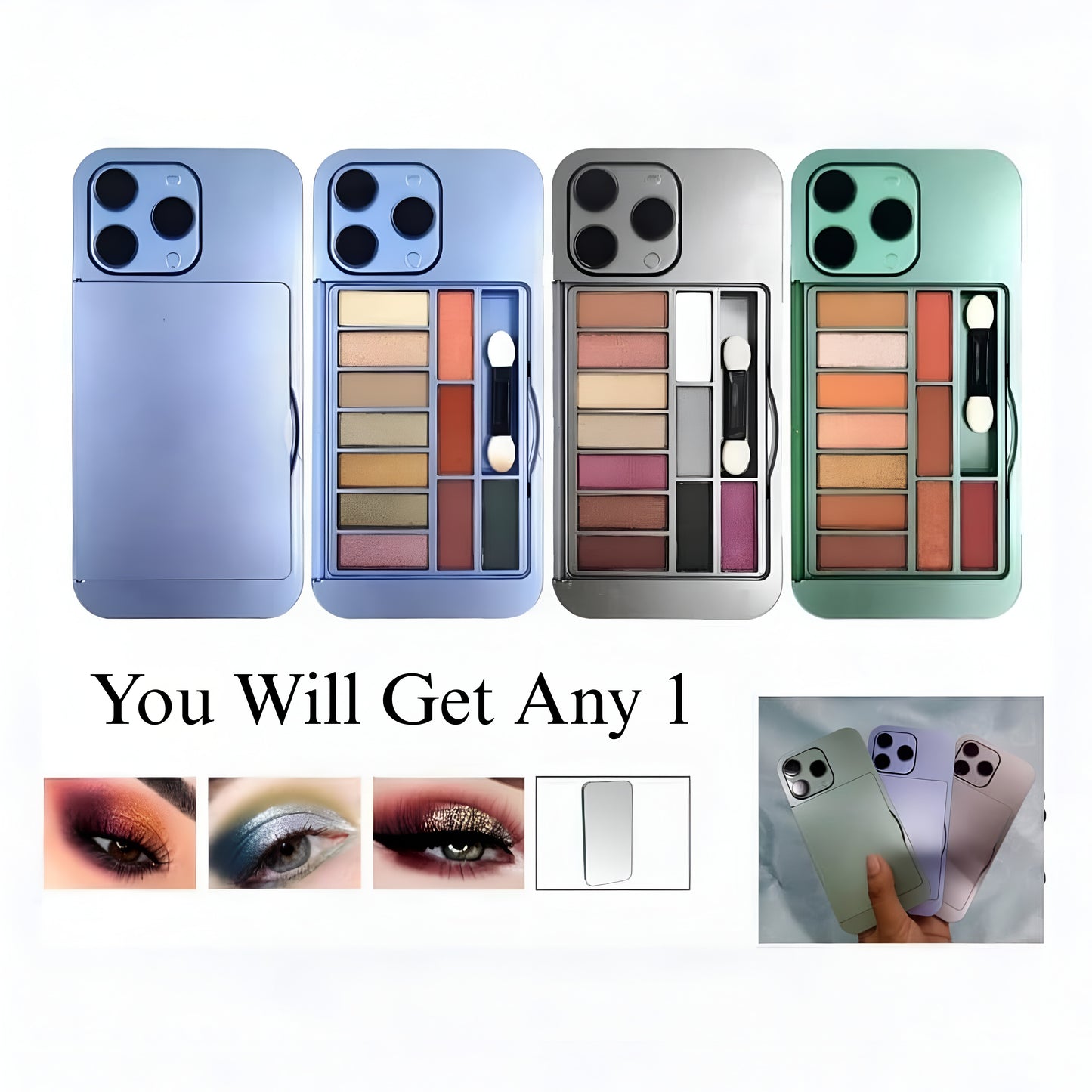 Korean iPhone Shape All-in-One Makeup Kit Pro Max | Blush, Highlighter & Eyeshadow Palette with Brush & Mirror | Cute Korean Aesthetic Portable Makeup Kit for Girls
