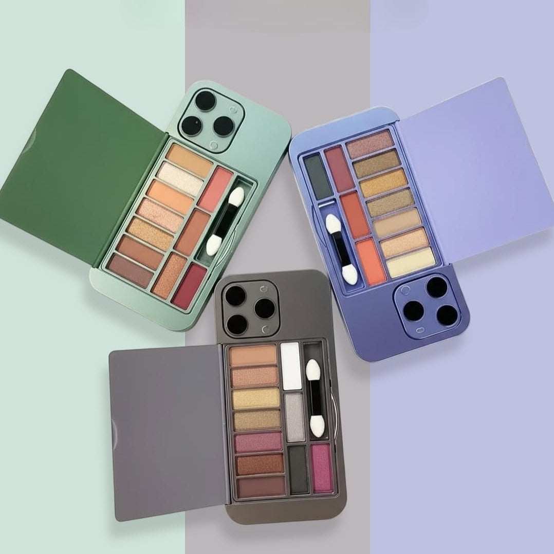 Korean iPhone Shape All-in-One Makeup Kit Pro Max | Blush, Highlighter & Eyeshadow Palette with Brush & Mirror | Cute Korean Aesthetic Portable Makeup Kit for Girls